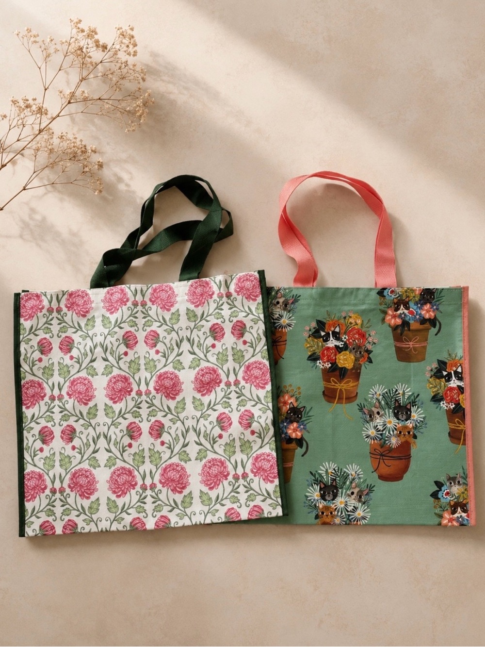 Cats and florals tote bag bundle